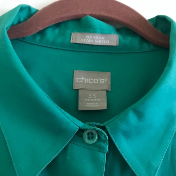 CHICO’S Aqua Green blue button up shirt with hidden buttons - Picture 2 of 5